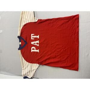 Vintage 1970s Baseball Jersey Red Pin Stripe PAT #0 Mason -L